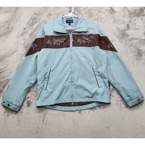 EOUS Jacket Womens S Blue Brown Equestrian Riding Horses‎ Waterproof Full Zip